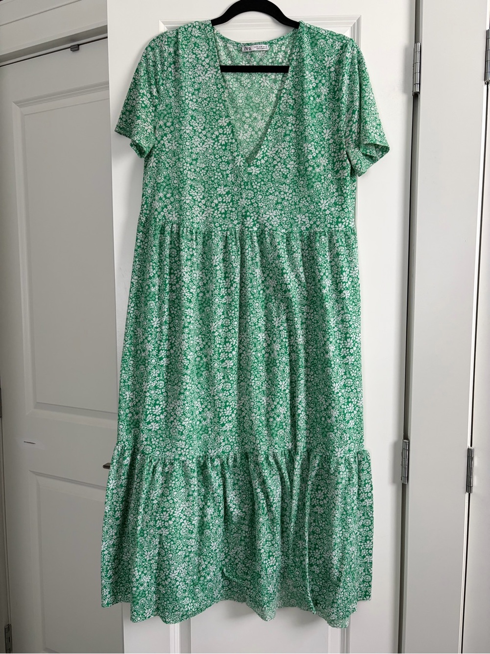 Zara Green V neck floral maxi dress